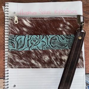 Dancing Cactus Designs Cowhide Wristlet